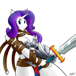 Size: 3000x3000 | Tagged: anthro, armor, artist:mutanobr, big breasts, breasts, busty rarity, clothes, cosplay, costume, crossover, derpibooru import, female, leina vance, queen's blade, rarity, simple background, solo, solo female, suggestive, sword, unconvincing armor, weapon, white background