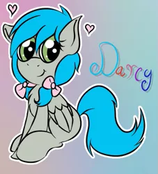 Size: 455x502 | Tagged: safe, artist:laptopbrony, derpibooru import, oc, oc:darcy sinclair, unofficial characters only, pegasus, pony, bow, cute, looking at you, sitting, solo