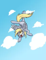 Size: 3400x4400 | Tagged: safe, artist:grandpalove, derpibooru import, derpy hooves, pegasus, pony, active stretch, backbend, contortionist, female, flexible, flying, mare, sky, solo