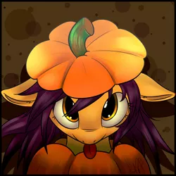 Size: 2834x2834 | Tagged: safe, artist:nyunimu, derpibooru import, oc, unofficial characters only, food, looking at you, nightmare night, pumpkin, solo, tongue out