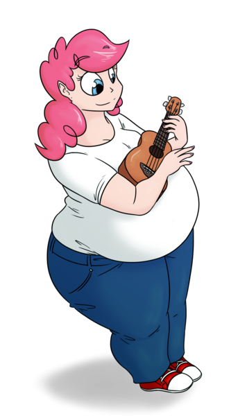 Size: 800x1400 | Tagged: artist:bigponiesinc, ask feedee twilight, bbw, dead source, derpibooru import, fat, female, human, humanized, obese, piggy pie, pinkie pie, pudgy pie, safe, smiling, solo, ukulele