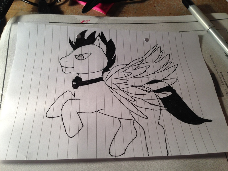 Size: 3264x2448 | Tagged: safe, artist:psjthekid, artist:reincarnationraven, derpibooru import, oc, oc:commissar junior, unofficial characters only, pegasus, pony, lined paper, monochrome, photo, solo, traditional art