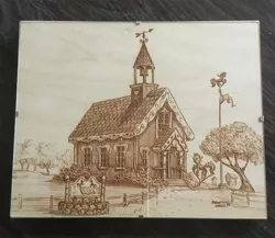 Size: 2384x2071 | Tagged: artist:baron engel, artist:earth-pony, building, craft, derpibooru import, engraving, fence, flag, flag pole, ponyville, safe, school, sepia, topiary, traditional art, tree, woodcut