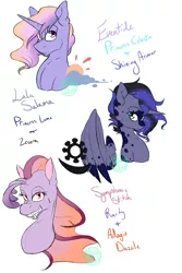 Size: 2000x3000 | Tagged: safe, artist:farewelldecency, deleted from derpibooru, derpibooru import, oc, unofficial characters only, alicorn, hybrid, pony, siren, zebra alicorn, zony, alicorn oc, bust, crack shipping, interspecies offspring, magical lesbian spawn, offspring, parent:adagio dazzle, parent:princess celestia, parent:princess luna, parent:rarity, parent:shining armor, parent:zecora, portrait, shipping