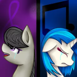 Size: 2500x2500 | Tagged: artist:applejacks2, crying, derpibooru import, i am octavia, octavia melody, safe, vinyl scratch