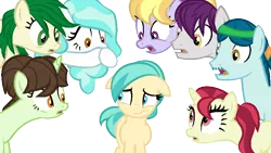 Size: 804x452 | Tagged: safe, artist:berrypunchrules, derpibooru import, captain planet, cloudy kicks, indigo wreath, paisley, rose heart, sophisticata, sweet leaf, tennis match, ponified, equestria girls, background human, equestria girls ponified, simple background, transparent background