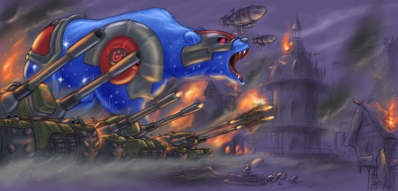 Size: 2000x960 | Tagged: apocalypse tank, artist:cyrilunicorn, command and conquer, communism, crossover, derpibooru import, kirov airship, ponyville, red alert, red alert 3, safe, soviet, ursa minor, video game, war