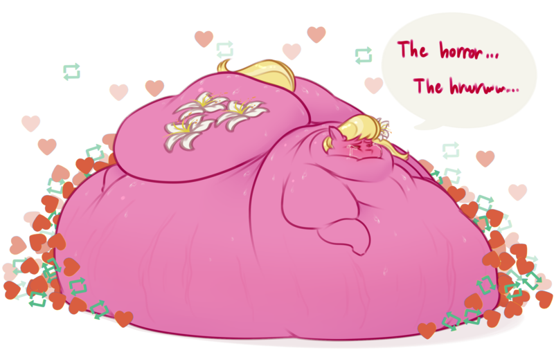 Size: 3200x2063 | Tagged: artist:secretgoombaman12345, ass, belly, belly bed, big belly, blob, blushing, chubby cheeks, crying, derpibooru import, fat, female, huge butt, immobile, impossibly large belly, impossibly large butt, impossibly large everything, impossibly obese, large butt, lily, lily valley, morbidly obese, muffled words, neck roll, note expansion, obese, plot, questionable, solo, solo female, stretchmarks, sweat, the horror, tumblr, weight gain