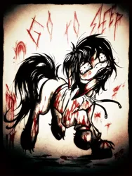 Size: 1920x2560 | Tagged: grimdark, artist:whitenoiseghost, derpibooru import, ponified, jeff the killer, meme, solo