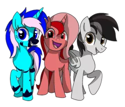 Size: 400x340 | Tagged: safe, derpibooru import, oc, oc:ruby script, oc:teensy, oc:thunder wave, unofficial characters only, pony, unicorn, vampony, smiling, trio