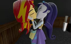 Size: 1280x800 | Tagged: artist needed, safe, derpibooru import, rarity, sunset shimmer, equestria girls, 3d, 3d model, clothes, female, gmod, jacket, kissing, leather jacket, lesbian, shipping, sunsarity