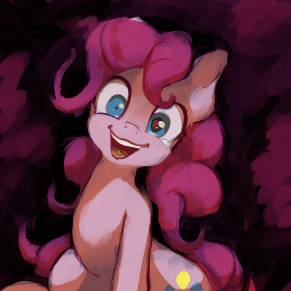 Size: 3000x3000 | Tagged: safe, artist:ruby, derpibooru import, pinkie pie, earth pony, pony, abstract background, crazy face, crying, faic, hurting, insanity, looking at you, mismatched eyes, shrunken pupils, sitting, smiling, solo