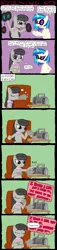 Size: 1024x4485 | Tagged: artist:ficficponyfic, blatant lies, boombox, comic, derpibooru import, dialogue, food, i kissed a girl, katy perry, music, octavia melody, safe, song reference, tea, vinyl scratch