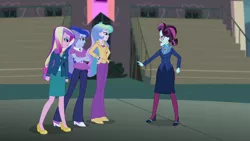 Size: 1280x720 | Tagged: safe, derpibooru import, screencap, princess cadance, princess celestia, princess luna, principal abacus cinch, equestria girls, friendship games, cadance is not amused, celestia is not amused, crossed arms, dean cadance, fist, hand on hip, luna is not amused, principal celestia, unamused, vice principal luna