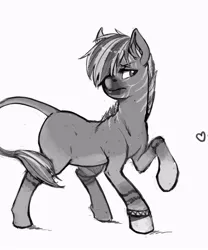 Size: 666x800 | Tagged: safe, artist:kevinsano, derpibooru import, edit, oc, oc:heroin, unofficial characters only, quagga, blank flank, grayscale, heart, monochrome, safe edit, simple background, somali wild ass, unsure, white background