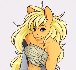 Size: 935x869 | Tagged: anthro, applejack, artist:blah-blah-turner, bandage, commission, derpibooru import, female, looking at you, muscles, solo, solo female, suggestive