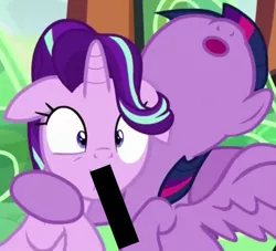 Size: 732x664 | Tagged: suggestive, derpibooru import, edit, edited screencap, screencap, starlight glimmer, twilight sparkle, twilight sparkle (alicorn), alicorn, pony, the crystalling, censor bar, censored, drool, female, floppy ears, image macro, implied blowjob, implied futa, implied oral, implied penis, implied sex, looking at you, mare, meme, nudity, out of context, unnecessary censorship