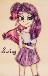 Size: 913x1448 | Tagged: safe, artist:blazingdazzlingdusk, derpibooru import, rarity, equestria girls, rainbow rocks, drawing, requested art, solo, traditional art