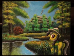 Size: 1280x975 | Tagged: acrylic painting, artist:horseez, daring do, derpibooru import, forest, painting, safe, scenery, solo, traditional art