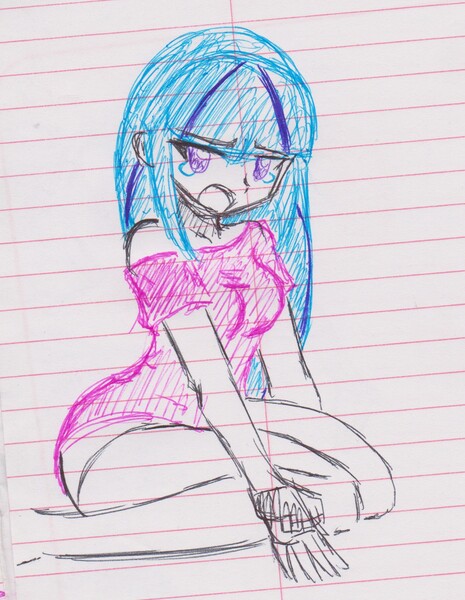 Size: 1322x1704 | Tagged: safe, artist:orochivanus, derpibooru import, sonata dusk, equestria girls, crying, kneeling, lined paper, loose hair, solo, traditional art