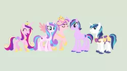 Size: 1584x882 | Tagged: artist:obeliskgirljohanny, crystal sisters, derpibooru import, family, female, husband and wife, male, next generation, oc, oc:radiant shield, offspring, older, parent:princess cadance, parent:shining armor, parents:shiningcadance, princess cadance, princess flurry heart, princess skyla, safe, shining armor, shiningcadance, shipping, siblings, sisters, spoiler:s06, straight, what if