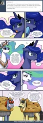 Size: 679x1920 | Tagged: artist:johnjoseco, ask, ask gaming princess luna, comic, derpibooru import, dialogue, food, muffin, princess celestia, princess luna, safe, speech bubble, tumblr