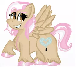 Size: 762x672 | Tagged: safe, artist:pinkie fry, derpibooru import, oc, oc:ink heart, unofficial characters only, pegasus, pony, grin, ponysona, smiling, solo, spread wings, unshorn fetlocks