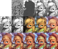 Size: 3400x2880 | Tagged: applejack, artist:assasinmonkey, art progress, derpibooru import, digital painting, equestria girls outfit, lineart, monochrome, progress, safe, sketch, solo, wip