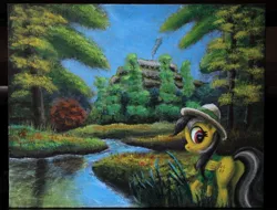 Size: 1280x975 | Tagged: safe, artist:horseez, derpibooru import, daring do, acrylic painting, forest, painting, plot, scenery, solo, traditional art