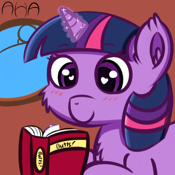 Size: 1000x1000 | Tagged: safe, artist:an-honest-appul, derpibooru import, twilight sparkle, blushing, book, butts, cheek fluff, chest fluff, cute, ear fluff, fluffy, heart eyes, magic, prone, reading, smiling, solo, telekinesis, twiabetes, wingding eyes