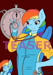 Size: 850x1200 | Tagged: anthro, artist:linedraweer, blood, clothes, comic, comic:your time in my hands, cover, derpibooru import, jacket, nosebleed, rainbow dash, safe, stopwatch, teaser, watch