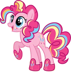 Size: 4944x5004 | Tagged: absurd resolution, artist:osipush, cutie mark magic, derpibooru import, open mouth, pinkie pie, rainbow power, rainbow power-ified, raised hoof, safe, simple background, solo, transparent background, vector
