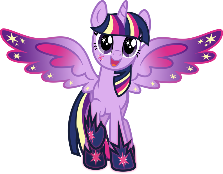 Size: 5169x4049 | Tagged: safe, artist:osipush, derpibooru import, twilight sparkle, twilight sparkle (alicorn), alicorn, pony, absurd resolution, colored wings, cutie mark magic, female, mare, multicolored wings, open mouth, rainbow power, rainbow power-ified, rainbow wings, raised hoof, simple background, solo, transparent background, vector