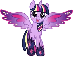 Size: 5169x4049 | Tagged: safe, artist:osipush, derpibooru import, twilight sparkle, twilight sparkle (alicorn), alicorn, pony, absurd resolution, colored wings, cutie mark magic, female, mare, multicolored wings, open mouth, rainbow power, rainbow power-ified, rainbow wings, raised hoof, simple background, solo, transparent background, vector