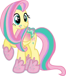 Size: 4340x5030 | Tagged: absurd resolution, artist:osipush, colored wings, cutie mark magic, derpibooru import, fluttershy, multicolored wings, rainbow power, rainbow power-ified, rainbow wings, raised hoof, safe, simple background, solo, transparent background, vector