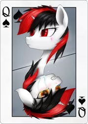 Size: 744x1039 | Tagged: artist:yunnecora, crying, derpibooru import, fallout equestria, fallout equestria: project horizons, oc, oc:blackjack, playing card, queen of spades, safe, unofficial characters only