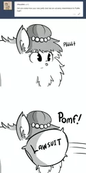 Size: 660x1320 | Tagged: safe, artist:tjpones, derpibooru import, oc, oc:brownie bun, oc:fluffle puff, unofficial characters only, earth pony, pony, horse wife, comic, fluffy, grayscale, implied fluffle puff, lawsuit, monochrome, parody, pillow, pomf, reference, simple background, solo, tumblr, white background