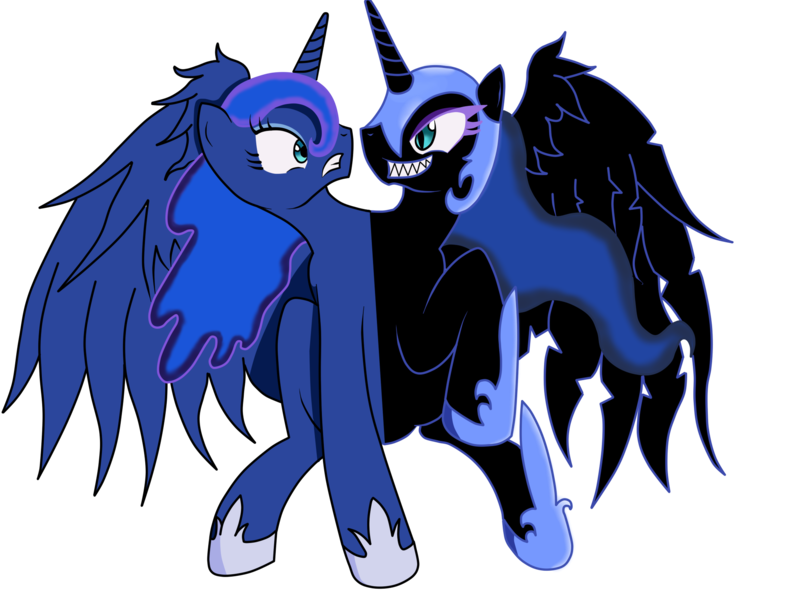 Size: 2048x1536 | Tagged: artist:roxy-cream, conjoined, conjoined twins, derpibooru import, ettin pony, multiple heads, nightmare moon, princess luna, safe, simple background, two heads, why