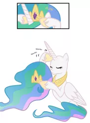 Size: 899x1225 | Tagged: artist:mangaka-girl, bald, cropped, derpibooru import, edit, hoof hold, princess celestia, safe, scratching, solo, wig