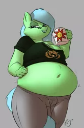 Size: 1069x1620 | Tagged: anthro, artist:093, belly, belly button, breasts, cleavage, command and conquer, command and conquer: generals, dark souls, derpibooru import, fat, female, gla, glasses, obese, oc, oc:mint, safe, solo, stuffed, unofficial characters only