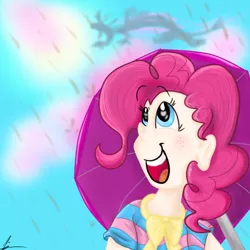 Size: 504x504 | Tagged: artist:flutter-butter, chocolate, chocolate rain, derpibooru import, discord, food, human, humanized, pinkie pie, rain, safe, umbrella