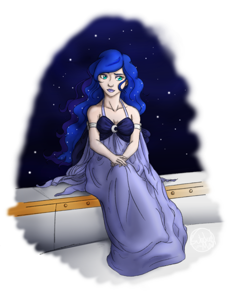 598346 - safe, artist:azaleasdolls, character:princess luna, species:human,  female, glow, humanized, solo, stars - Manebooru