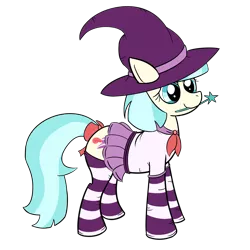 Size: 3000x3000 | Tagged: safe, artist:sethisto, derpibooru import, coco pommel, clothes, hat, sailor uniform, socks, solo, striped socks, wand, witch hat