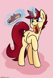 Size: 742x1087 | Tagged: safe, artist:melodicmarzipan, derpibooru import, oc, oc:ruby pancakes, unofficial characters only, food, pancakes, solo