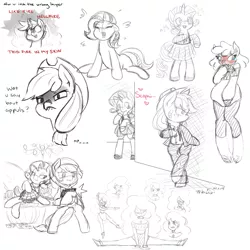 Size: 2000x2000 | Tagged: suggestive, artist:melodicmarzipan, derpibooru import, applejack, rarity, oc, anthro, unguligrade anthro, blushing, female, lesbian, rarijack, shipping, splits, whining