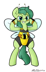 Size: 651x1029 | Tagged: artist:melodicmarzipan, bee, derpibooru import, oc, oc:silly numptie, safe, solo, unofficial characters only, workout outfit