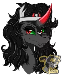 Size: 2500x3000 | Tagged: artist:sparc, derpibooru import, disembodied head, head, king sombra, looking at you, portrait, queen umbra, rule 63, safe, smiling, solo