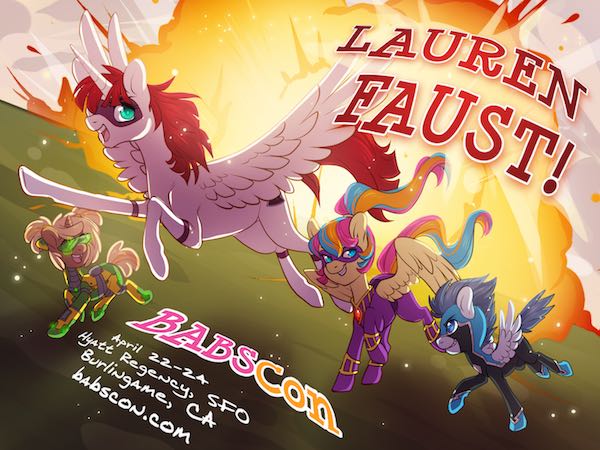 Size: 600x450 | Tagged: safe, artist:teatimejess, derpibooru import, oc, oc:copper chip, oc:fausticorn, oc:golden gates, oc:silver span, unofficial characters only, alicorn, pony, alicorn oc, babscon, babscon mascots, explosion, lauren faust, superhero