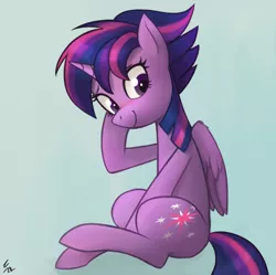 Size: 742x740 | Tagged: safe, artist:ehfa, derpibooru import, twilight sparkle, twilight sparkle (alicorn), alicorn, pony, alternate hairstyle, blushing, cute, female, mare, punklight sparkle, solo, twiabetes, wing fluff