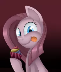 Size: 820x975 | Tagged: safe, artist:mandy_the_pantie_pone, derpibooru import, pinkie pie, earth pony, pony, fanfic:cupcakes, cupcake, food, looking at you, pinkamena diane pie, rainbow cupcake, solo, tongue out